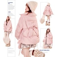 Peach Cotton Jacket Korean Style Winter Thickened Coat Loose Women's Cotton Padded Jacket Sweet Milk Jelly Cotton Coat with Bowknot