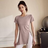 [PEACH Kiss] Áo Thun Thể Thao Tay Ngắn Phối Dây Rút Dài Đến Giữa Bắp Chân Xẻ Tà Ôm Dáng Phong Cách Thể Thao Khô Nhanh Cho Nữ