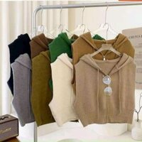 PEAR DODO Áo Khoác Có Mũ Trùm Đầu Không Tay Dệt Kim Ngắn Hàn Quốc Cho Nữ