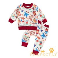 Pef-toddler Baby 2 Bộ Trang Phục Chú Hề Gấu In Áo Dài Tay + Quần Dài Eo Co Giãn