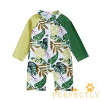 Pef-toddler Đồ Bơi Bé Trai Nhiệt Đới Lá Họa Tiết Zip Up Tay Dài Cổ Thủy Thủ Bảo Vệ Phát Hiện Đồ Bơi