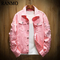 Pem-áo Khoác jean Rách Lỗ Cổ Bẻ Màu Trơn Dáng Rộng Thời Trang Thu Đông Đường Phố