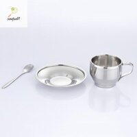 Pengtao07 180ml / 200ml Cốc Cà Phê Hai Lớp Chống Nóng Bộ Cốc Trà Inox Có Đĩa Và Thìa Mới
