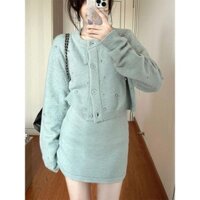 【PENNY HARPER】Bộ Áo cardigan Dệt Kim Màu Xanh Bạc Hà + Chân Váy Lửng Thời Trang Mùa Thu