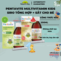 Pentavite Multivitamin + Iron Siro Bổ Sung Vitamin Tổng Hợp & Sắt Cho Bé 1-12 Tuổi Kids Liquid 200ml Vị Chanh, Dưa Hấu