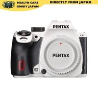 PENTAX KF Body Crystal White APS-C Digital Single-Lens Reflex Camera with 100% field of view optical finder, 24.24 million pixel body-integrated shake reduction mechanism, water and dust resistant, all-weather and outdoor specs, and a vari-angle monitor.