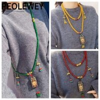 PEOLEWEY Vòng cổ tua rua đính cườm , với mặt dây chuyền Tangka Tây Tạng Dây chuyền áo len, Phụ kiện trang sức cá tính bằng hợp kim Vòng cổ chuỗi hạt dài