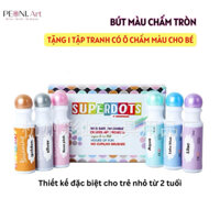 [PEONI] BÚT MÀU CHẤM DOT, Hộp 6 Màu Pastel Ánh Kim Tặng Bộ Tranh, Bút Màu Chấm Tròn Cho Bé Từ 2 Tuổi