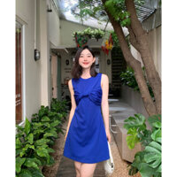 PEONY BYHAN MINI DRESS || Đầm xanh coban thanh lịch form chữ A  xoắn nơ ngực