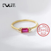 Peridot Đá Quý Trang Sức Nhẫn Baguette Cho Bé Gái Nhẫn Nữ Vàng Vermeil Ba Đá Cubic Zirconia Ruby Bạc 925