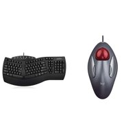Perixx Periboard-512 Ergonomic Split Keyboard & Logitech Trackman Marble Trackball Mouse – Wired USB Ergonomic Mouse for Computers, with 4 Programm...