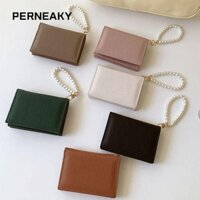 PERNEAKY Thẻ PENEAKY, Ví nữ họa tiết vải lanh màu trơn, Ví đựng tiền xu bằng da PU đơn giản di động