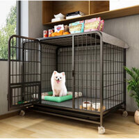 Pet cage - Chuồng chó có bánh xe, sơn tĩnh điện màu đen, tặng khay vệ sinh