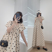 PETBYCHANG - Váy chấm bi dáng dài vintage phong cách Hàn quốc, kiểu dáng suông rộng rất dễ mặc