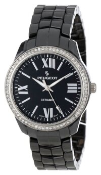 Peugeot Women's PS4901BK Swiss Ceramic Swarovski Crystal Black Dial Watch