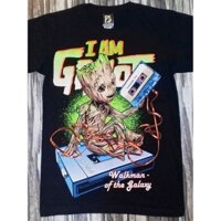 Pg64 I Am Groot Guardians of the Galaxy Gotg Green Walk Man Edition Áo thun Cotton gỗ đen cao cấp nguyên bản