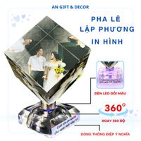Pha lê lập phương in ảnh theo yêu cầu, kết hợp đế xoay đèn LED, quà tặng cao cấp cho sinh nhật, đám cưới, Valentine