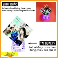 Pha lê xoay lập phương đế đèn led, in 3 ảnh