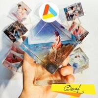 Pha lê xoay lập phương đế không đèn, in 3 ảnh