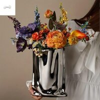 Phần Bình gốm mạ điện, Bình hoa để bàn thanh lịch nhẹ nhàng sang trọng, Hộp đựng bút Túi giấy sáng tạo tối giản Hình chai trang trí lối vào