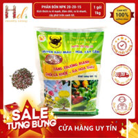 Phân Bón Npk 20-20-15 đa năng 3 mau  1Kg- bon cây, rau, cây ăn trai, hoa kiêng - bon gôc dê sư dung, kich thich ra la, ra hoa, đâu trai