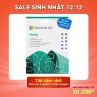 Phần mềm Microsoft 365 Family | 12 tháng | Dành cho tối đa 6 người| 5 thiết bị/người | Word, Excel, PowerPoint | 1TB One