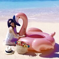 Phao Bơi Thiên Nga Hồng Rose 150cm Khổng Lồ Kèm Bơm + Phao Mini