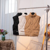 Phao gile nữ thiết kế sọc kẻ trám, Áo phao gile có nắp túi và dây rút DiDi Clothing 054