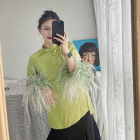 Pháo hoa ngày giao hàng trong ngày|Phong cách Trung Quốc mới Công nghiệp nặng Làm nổi bật lông vũ Khóa có thể tháo rời Eo hẹp Áo sơ mi phong cách Trung Quốc 25.2.8