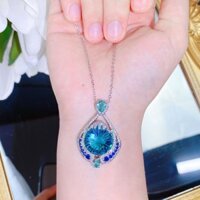 Pháo Hoa Sáng Cắt Đất Sét Lớn London Xanh Nhiều Màu Sắc Vòng Cổ Kho Báu Châu Âu Mỹ Cao Cấp Mặt Dây Chuyền Paraiba