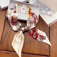 Pháp Bướm Lụa Khăn Nữ DIOR Lụa Retro Bướm Yếu Tố In Đầy Đủ Đơn Giản Thời Trang Khăn Tóc Dây Buộc Túi Dây Buộc