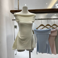 Pháp Chia Cổ Một Dòng Không Dây Màu Trơn Top Mùa Hè 2024 Phong Cách Mới Slim-fit Ôm Hơn Nhìn Áo Len Chữ A