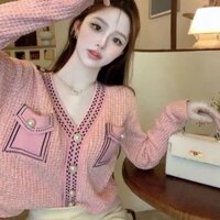 Pháp Cổ Chữ V Phong Cách Chanel Áo Len Nữ Rời Thu Đông Retro Người Nổi Tiếng Ngắn Top Phù Hợp Với K20250311