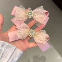 Pháp Hồng Trái Tim Kim Cương Giả Nơ Ruy Băng Kẹp Tóc Lưới Kẹp Tóc Cô Gái Ngọt Nửa Tie Phụ Kiện Tóc Mỏ Vịt Kẹp #HD211FS#