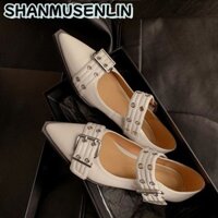Pháp Mũi Nhọn Mary Jane Giày Retro Chunky Gót Giày Nữ Xuân Hè Mùa Thu Giày Da sành điệu