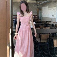 Pháp Ngọt Ngào Sling Nhỏ Bay Tay Siêu Cổ Tích Đầm Màu Hồng Tính Khí Mùa Hè Eo hẹp Phong Cách Mới 2025 Váy Dài Nhẹ Nhàng