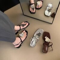 Pháp Phong Cách Chanel Bạc Giày Sandal Nữ Gót Dày Mùa Hè 2024 Phong Cách Mới Với Váy Giữa Gót Giày La Mã
