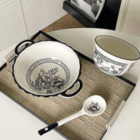 Pháp Phong Cách Chanel Đen Trắng Camellia Bộ Đồ Ăn Hộ Gia Đình Một Người Thực Phẩm Underglaze Màu Bộ Đồ Ăn