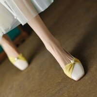 Pháp Phong Cách Chanel Giày Đơn Nữ Dày Gót Vuông Ngón Chân Đế Mềm Giày Da Nhỏ Mùa Hè Sang Trọng Thấp Gót Giày Nữ20250329