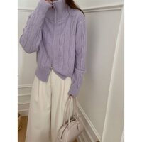 Pháp Phong Cách Nhẹ Nhàng Cổ Rùa Xoắn Đôi Dây Kéo Áo Len Nữ Mùa Thu Đông Phong Cách Lười Sữa Hàu Dệt Kim Cardigan