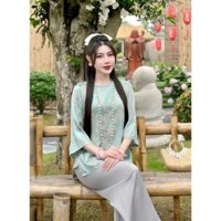 Pháp Phục Cổ Tết Lụa Tô Châu , Bộ Đi Chùa Tay Lỡ Hoa Văn Chìm Đơn Giản