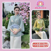 Pháp phục lễ chùa thêu hạc tay lỡ ,bộ phật tử vải tơ có lót trong  - PHÁP PHỤC MỸ AN