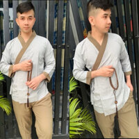Pháp phục nam cổ chéo-Đồ lam đi chùa nam sang trọng vải linen tay lỡ đủ size