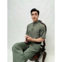 Pháp phục Nam Đũi Nhật Cao Cấp đi chùa Cổ Tàu Ngắn Tay