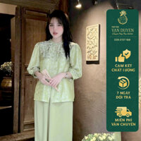 Pháp Phục Vạn Duyên Gấm Lụa Cách Tân Tết Cổ Màu Xanh Cốm 3.11