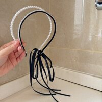 Pháp Retro Ngọc Trai Nhấp Nháy Kim Cương Tua Rua Đầu Tất Cả Trận Đấu Nơ Đen Ruy Băng Kẹp Tóc Sang Trọng Đầu 27SC370