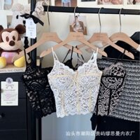 Pháp Retro Người Nổi Tiếng Phong Cách Ren Áo yếm Nữ Mặc Bên Ngoài Có Miếng Lót Ngực Mặt Sau Đẹp Cổ Chữ V Ống Top