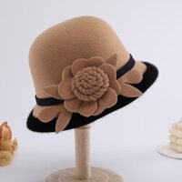 Pháp Retro Thời Trang Cổ Mũ Nồi Thu Đông Mũ Len Nữ Người Nổi Tiếng Anh Ba Chiều Hoa Mũ