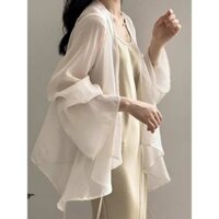 Pháp Trumpet Tay Chống Nắng Cardigan Nữ Mùa Hè Bên Ngoài Vải Tuyn Rời Voan Khăn Choàng Có Sling Váy Dài Áo