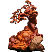 Phật Di Lặc ngồi gốc tùng gỗ hương cao 80cm (DL-35)